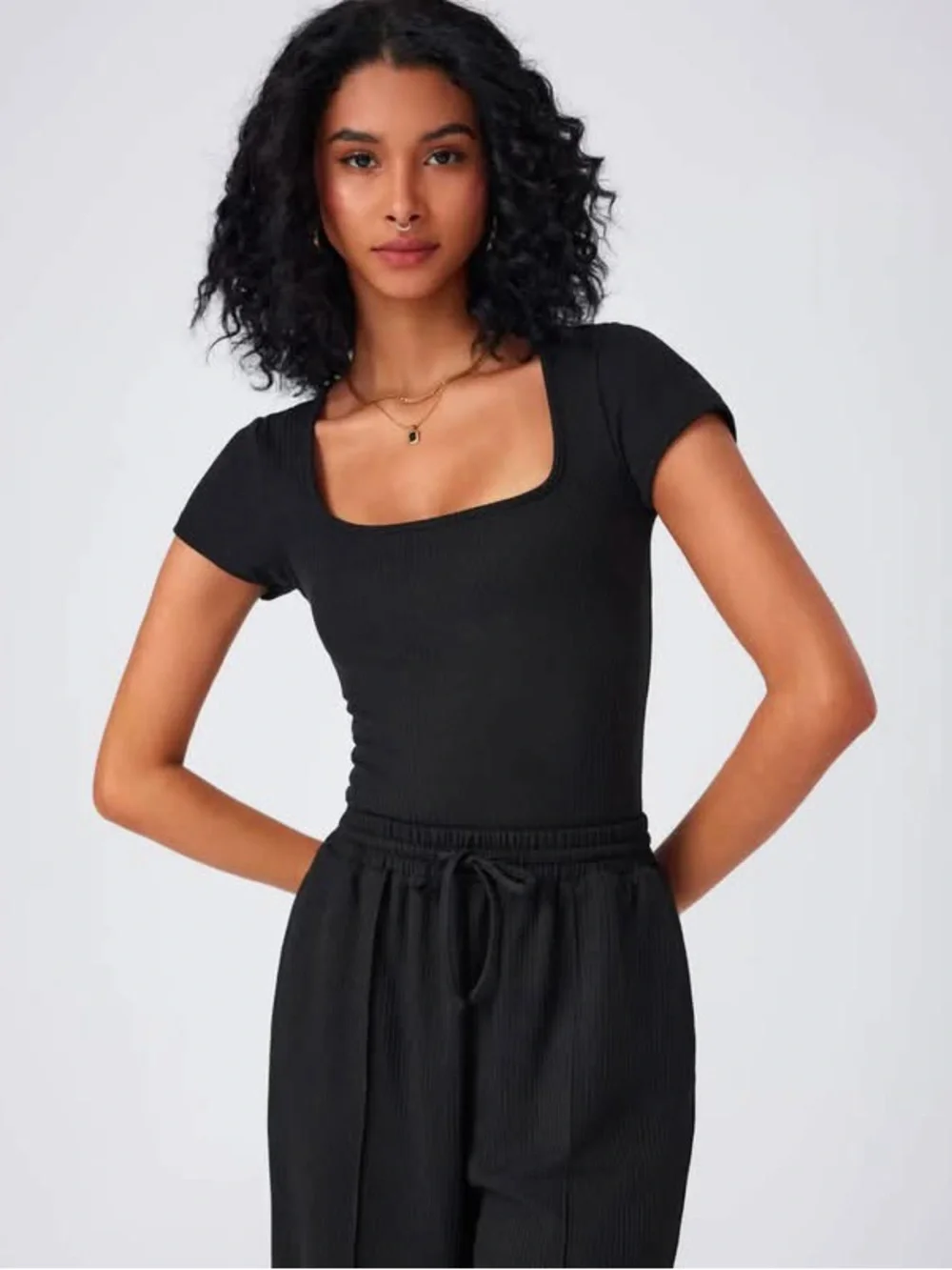 Cider U-NECKLINE BODYSUIT & ELASTIC WAIST WIDE LEG PANTS SET large nwt